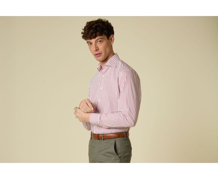 Men’s white shirt with fine red stripes - DAVIDE CLASSIC