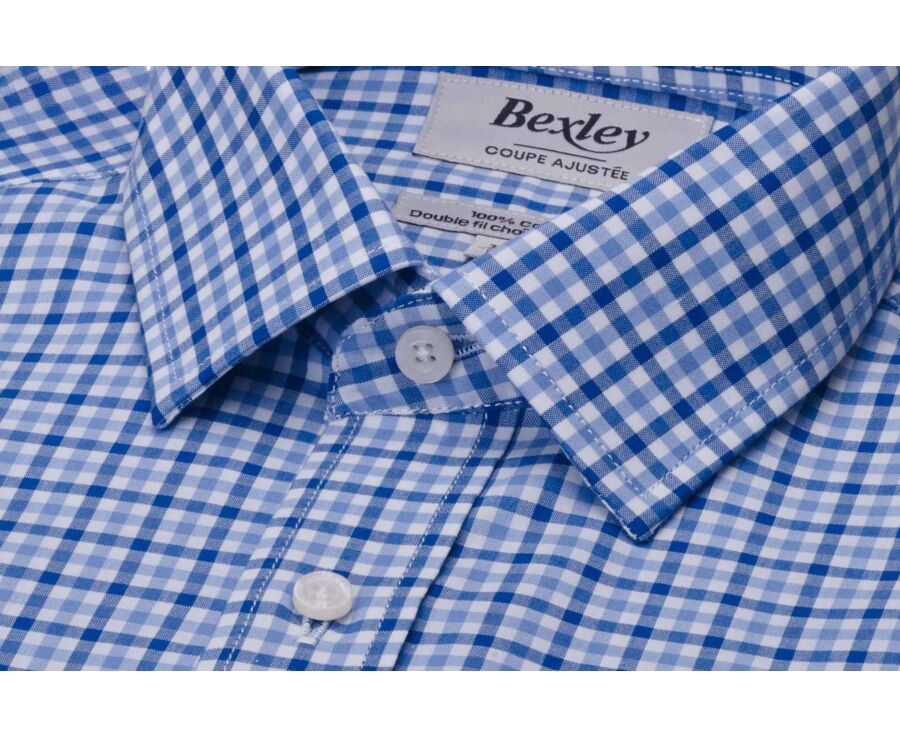 Men’s poplin checked shirt in blue and sky blue - VALANCE