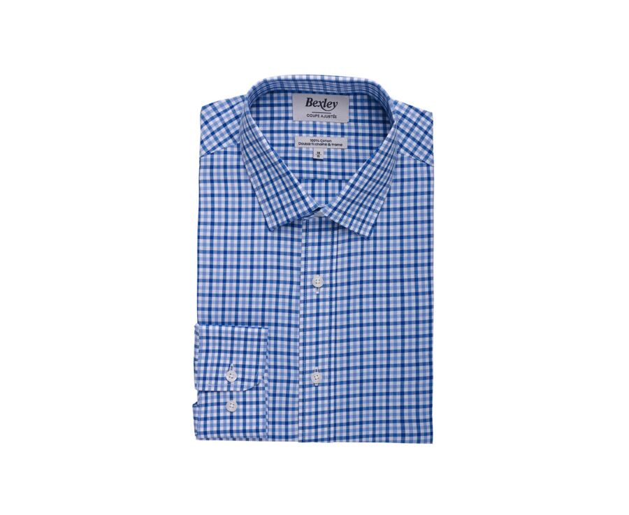 Men’s poplin checked shirt in blue and sky blue - VALANCE