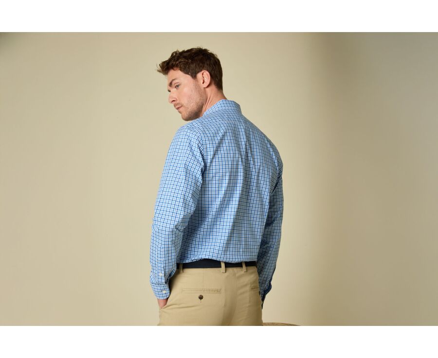 Men’s poplin checked shirt in blue and sky blue - VALANCE