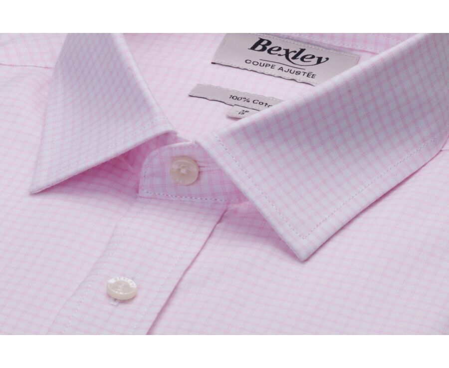 Men’s adjusted fit fine checked shirt in light pink - VIBERT
