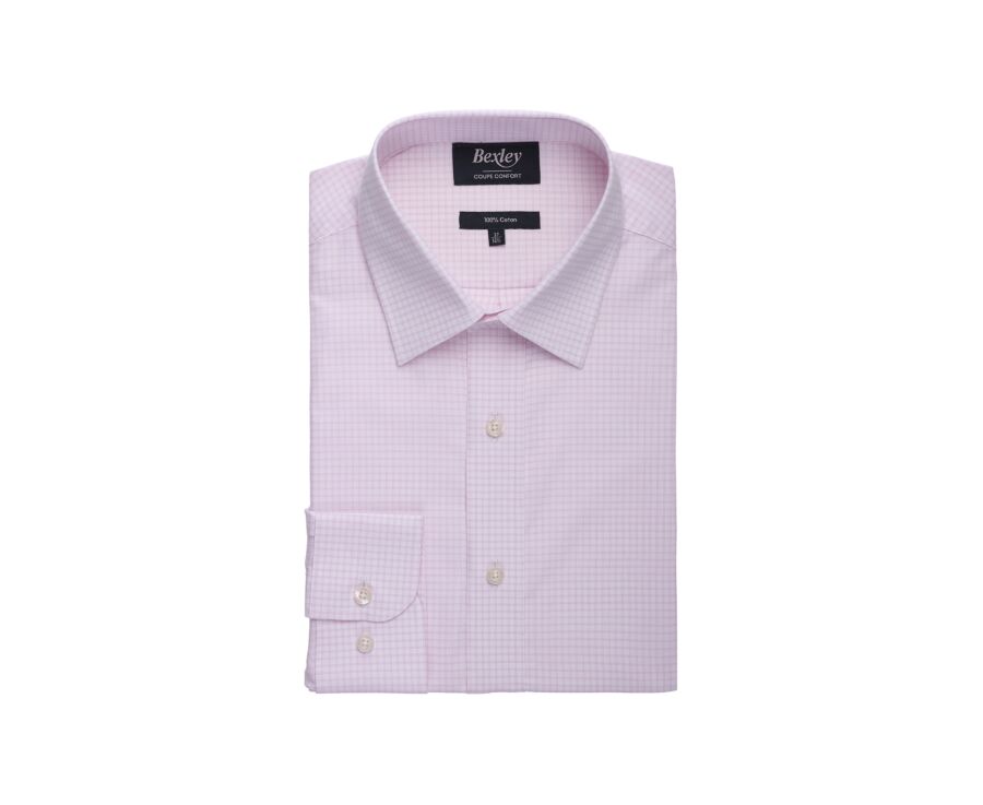 Men’s comfort fit fine checked shirt in light pink - VALMAR