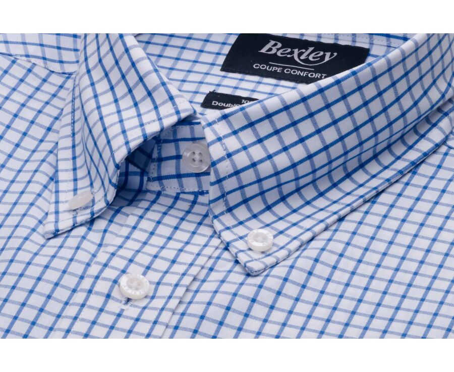 Men’s white shirt with small blue checks - GRAYSON MC
