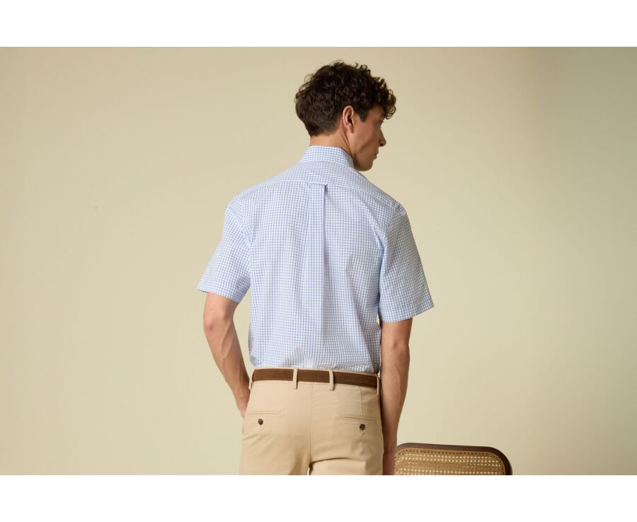 Men’s white shirt with small blue checks - GRAYSON MC