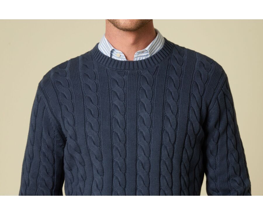 Cable-knit crew neck jumper - Prussian Blue - CAVLEN