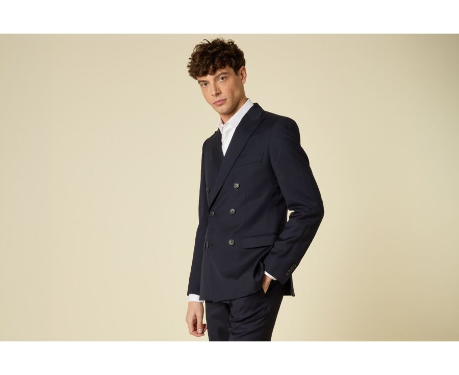 Men's Double-Breasted Jacket - Navy Blue - LAZARE
