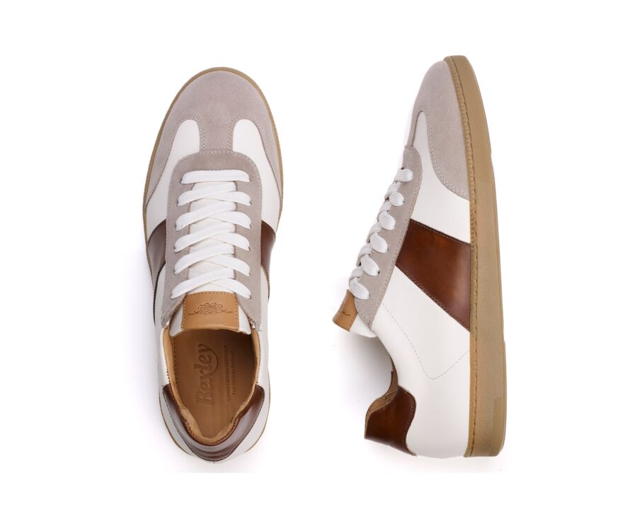 White and Cognac Men’s City Sneakers - MOLKA