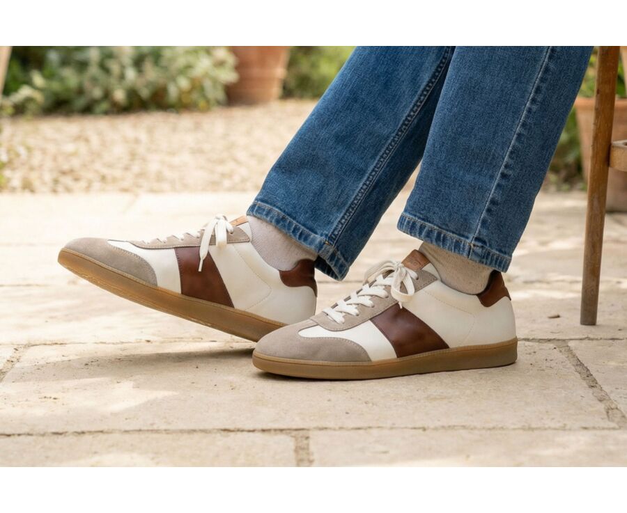 White and Cognac Men’s City Sneakers - MOLKA