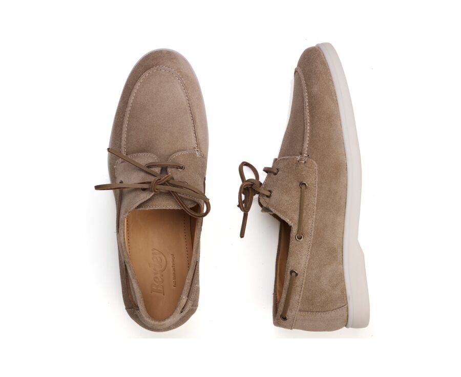 Dark Beige Suede Boat Shoes - MOCKINYA