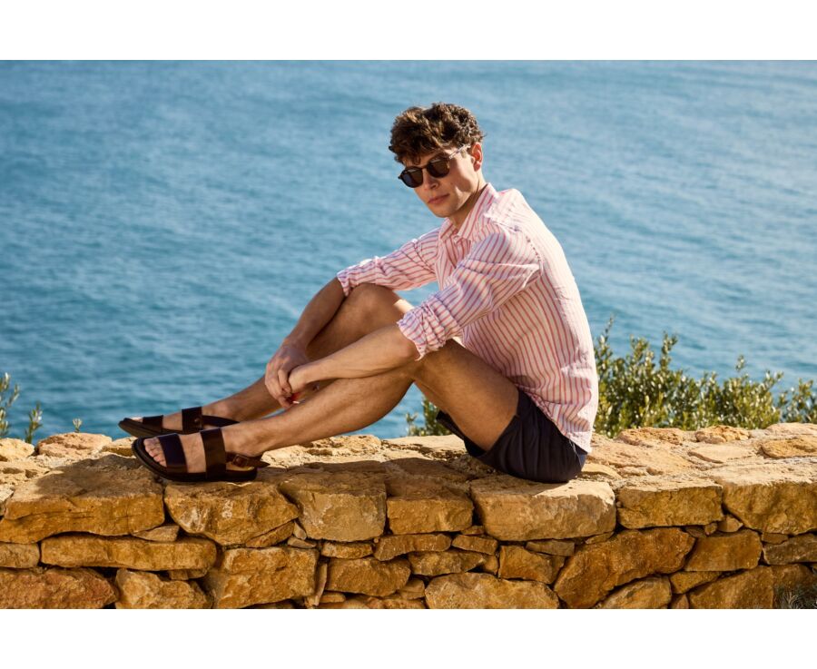 Chocolate leather flat sandal - KANIVA