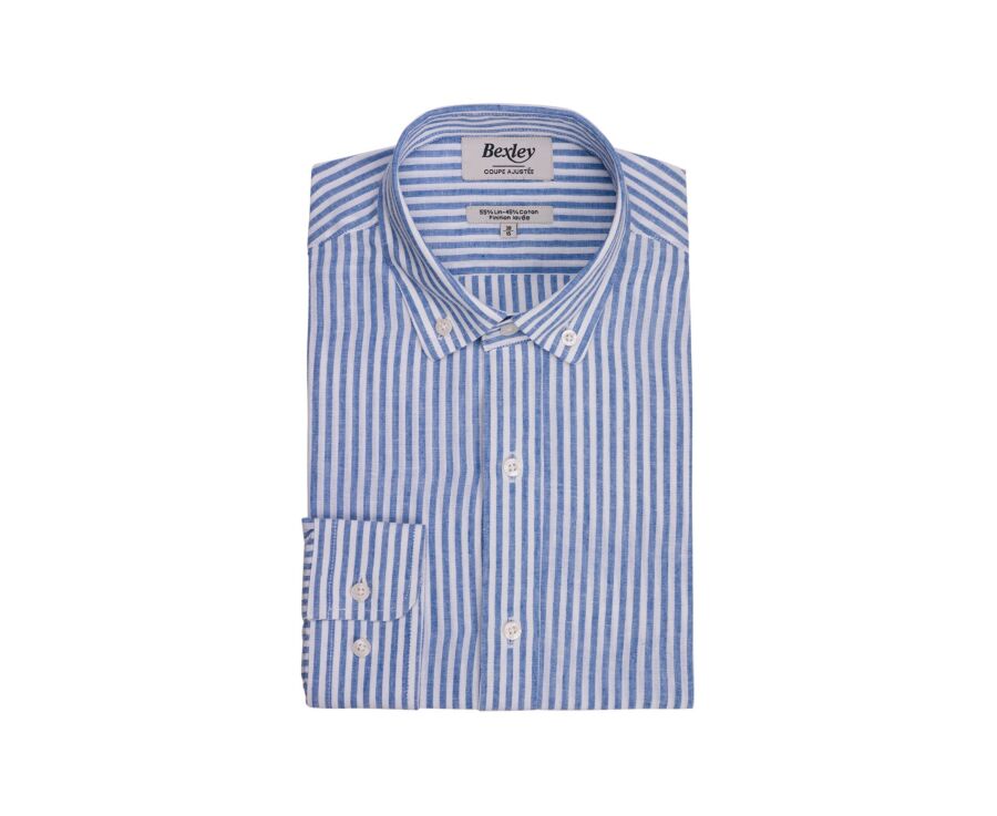 Men’s cotton and linen striped shirt in ocean blue - EGBERT