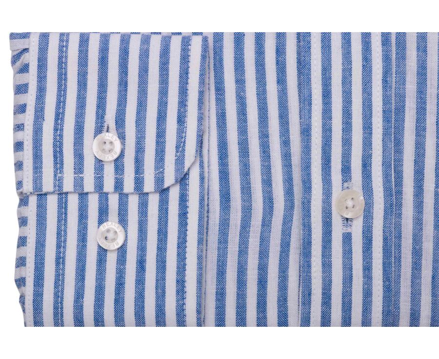 Men’s cotton and linen striped shirt in ocean blue - EGBERT