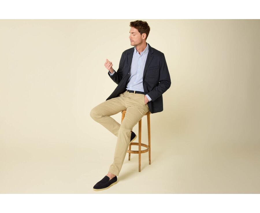 Men’s cotton and linen striped shirt in ocean blue - EGBERT