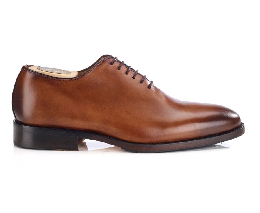 Men’s cognac hand-patinated calf leather Oxford shoes - BARTER PATIN