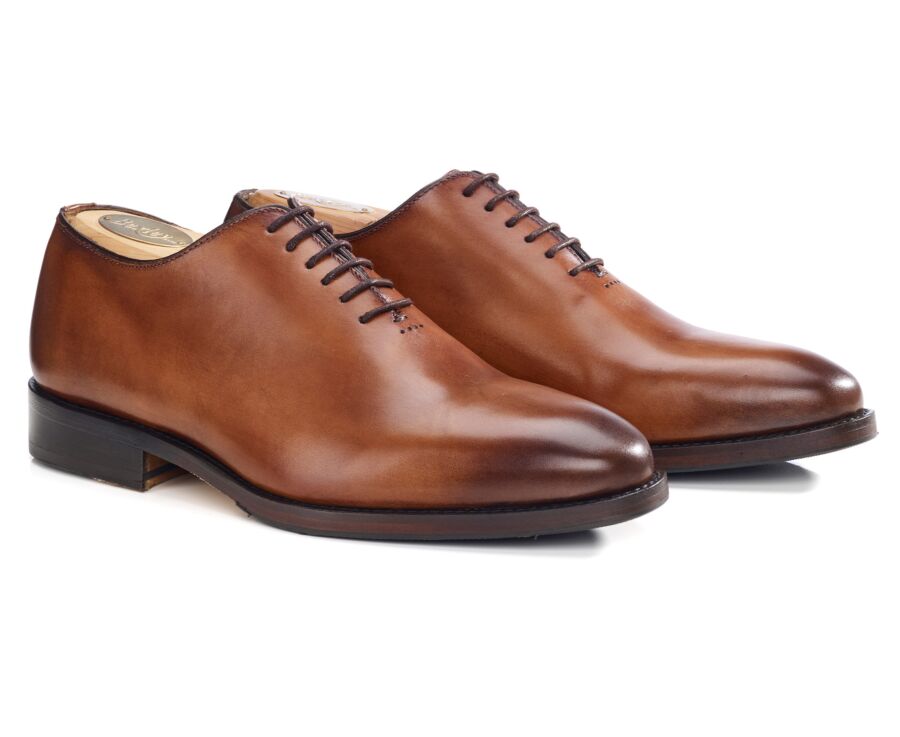 Men’s cognac hand-patinated calf leather Oxford shoes - BARTER PATIN