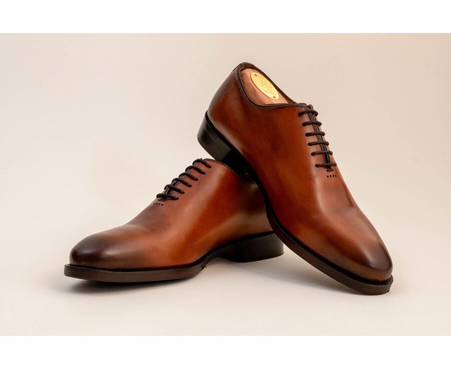 Men’s cognac hand-patinated calf leather Oxford shoes - BARTER PATIN