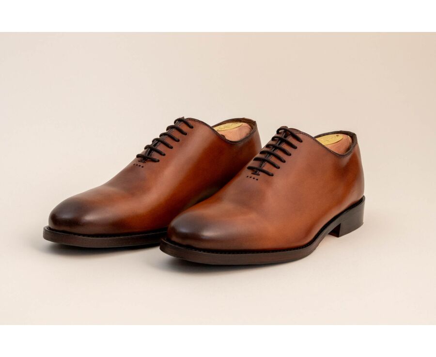 Men’s cognac hand-patinated calf leather Oxford shoes - BARTER PATIN