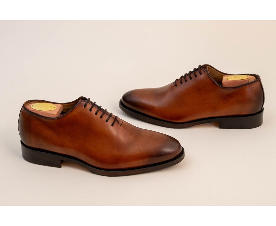 Men’s cognac hand-patinated calf leather Oxford shoes - BARTER PATIN