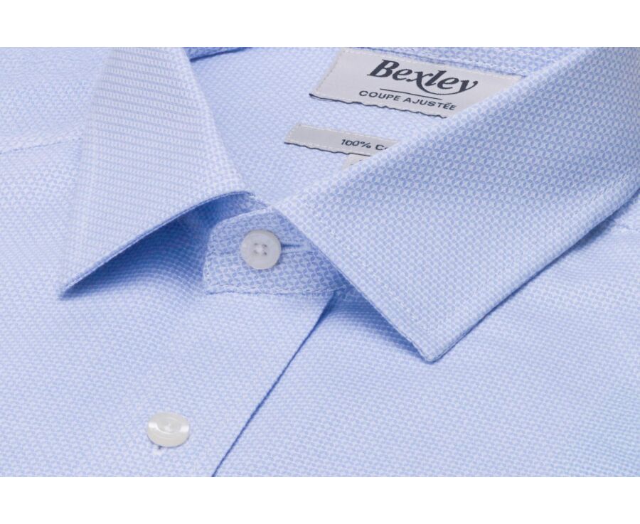 Men's light blue micro-pattern poplin shirt - LOUVAIN