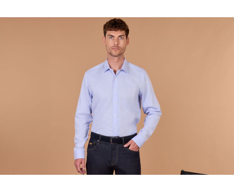 Men's light blue micro-pattern poplin shirt - LOUVAIN