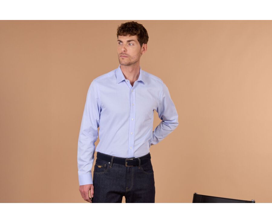Men's light blue micro-pattern poplin shirt - LOUVAIN