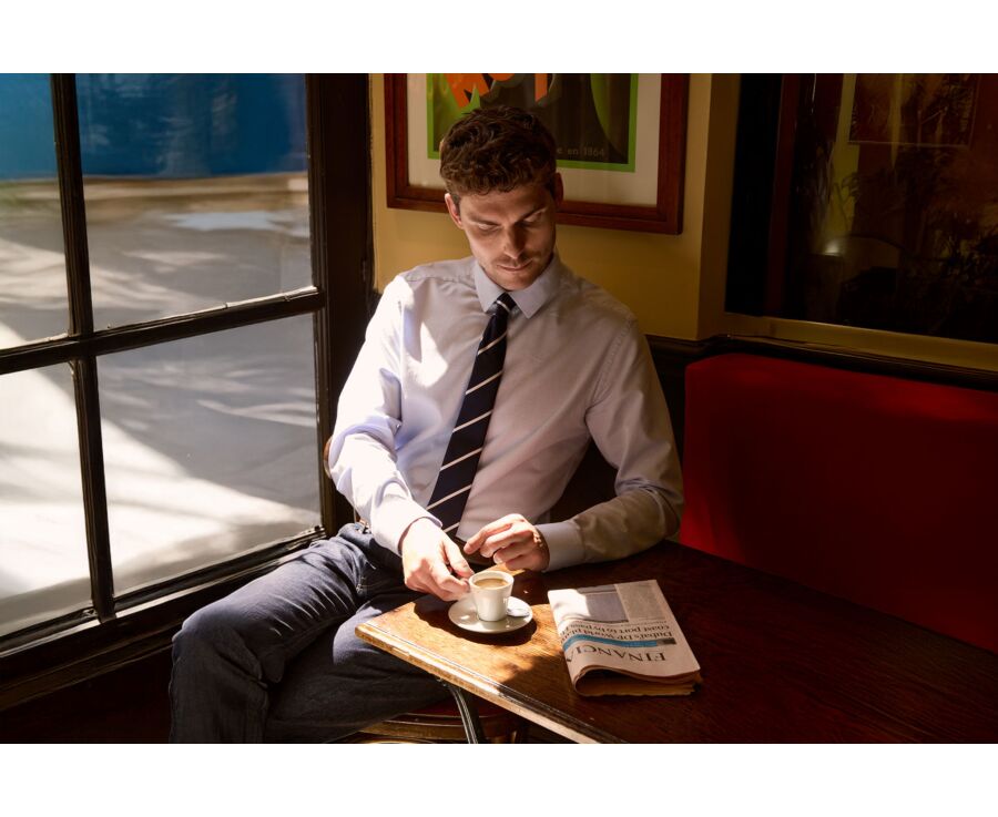 Men's light blue micro-pattern poplin shirt - LOUVAIN