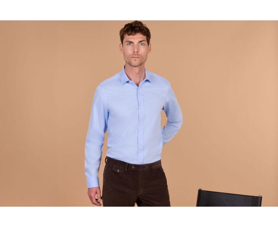 Men's plain light blue poplin shirt - JAUREL
