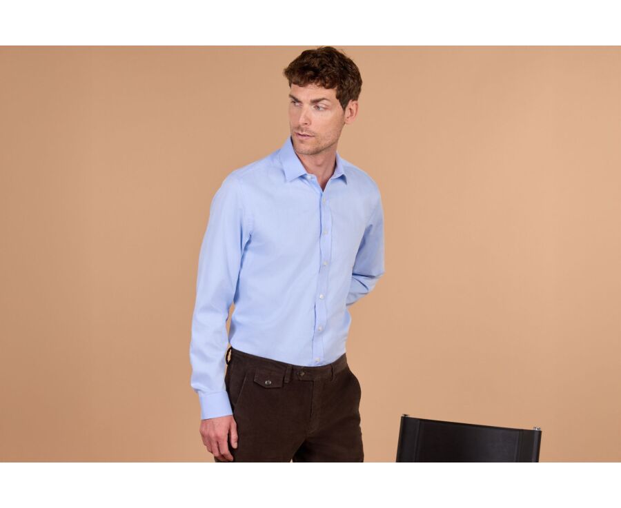 Men's plain light blue poplin shirt - JAUREL