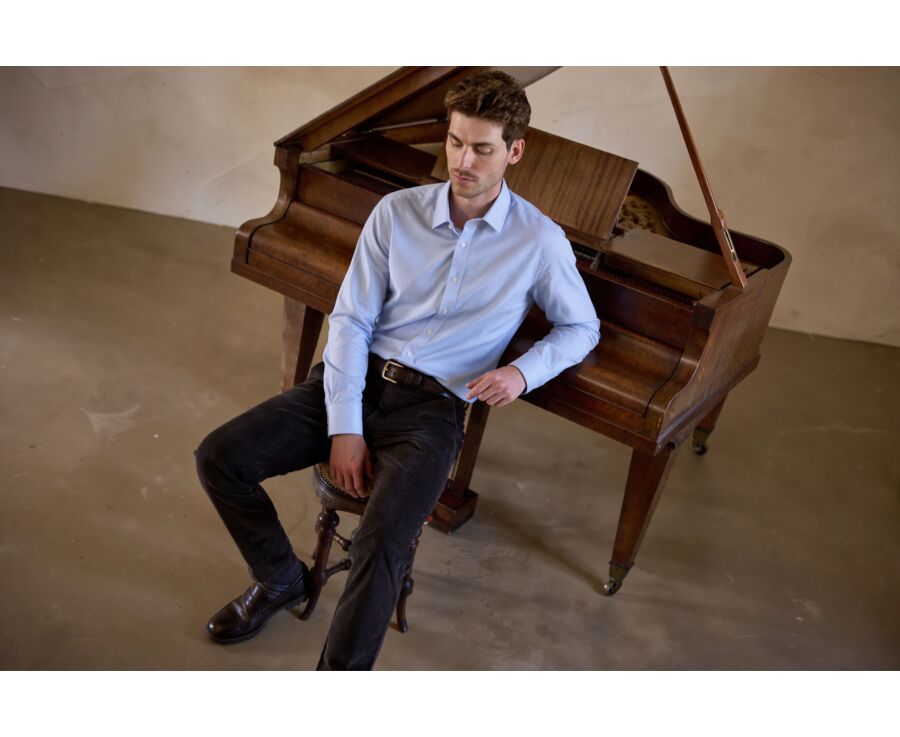 Men's plain light blue poplin shirt - JAUREL
