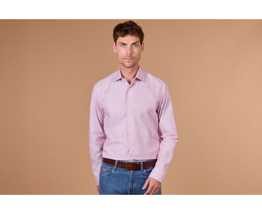 Men's striped burgundy twill shirt - DINO