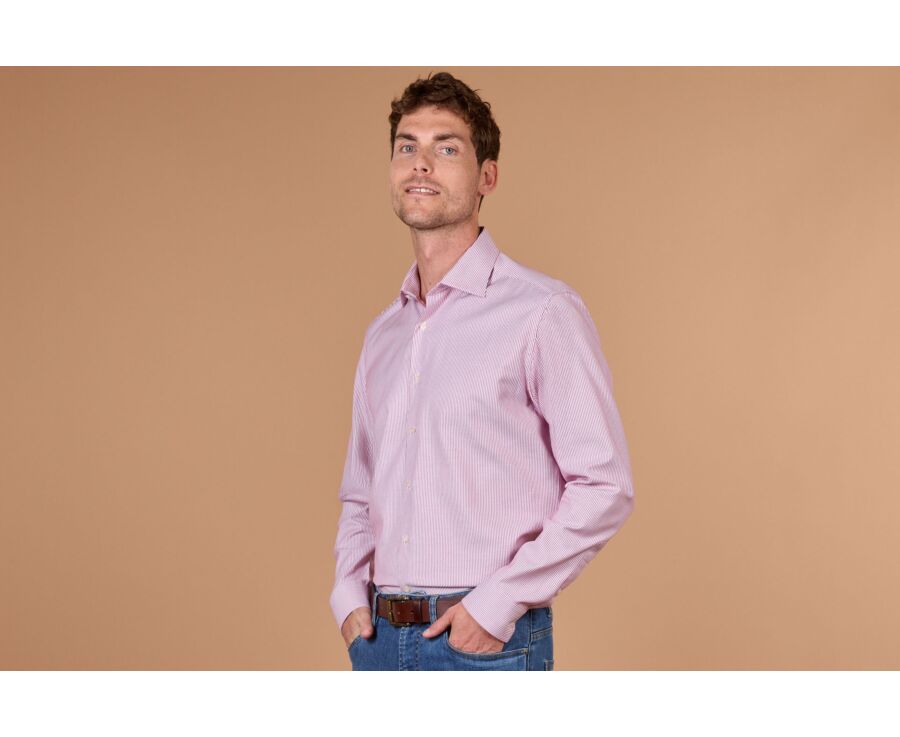 Men's striped burgundy twill shirt - DINO