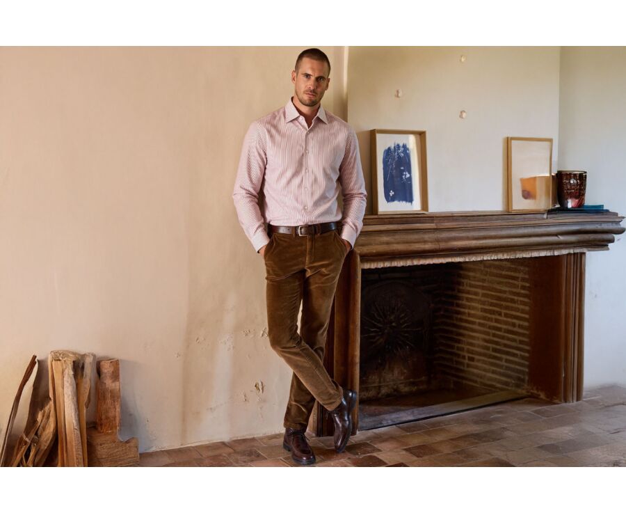 Men's striped burgundy twill shirt - DINO