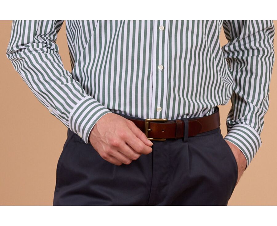 Men's white and green striped shirt - MATHURIN II