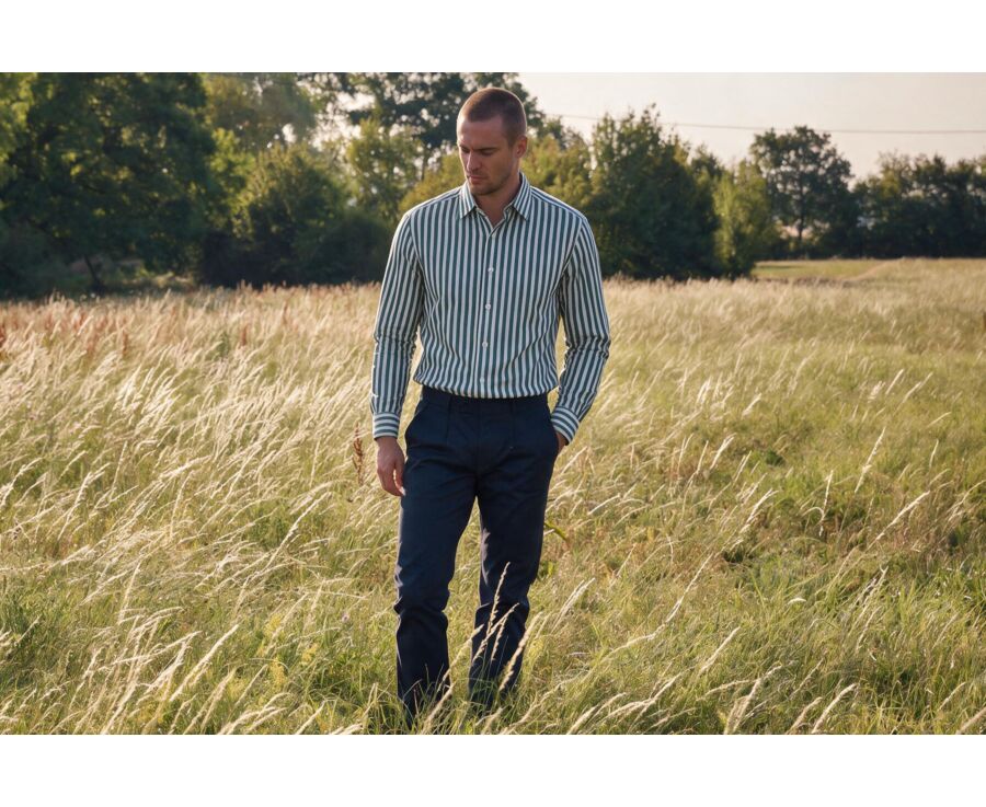 Men's white and green striped shirt - MATHURIN II