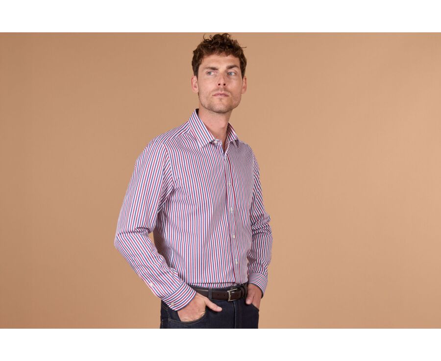 Men's red and blue striped shirt - MÉRILDE
