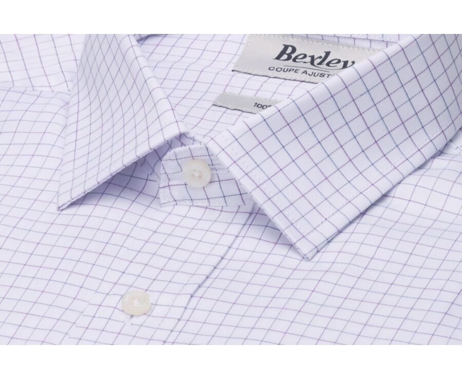Men's navy and purple checked shirt - JÉRÉMIEN