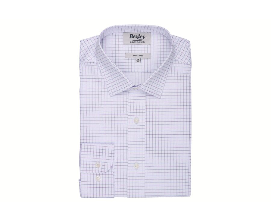 Men's navy and purple checked shirt - JÉRÉMIEN