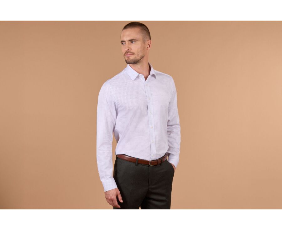Men's navy and purple checked shirt - JÉRÉMIEN
