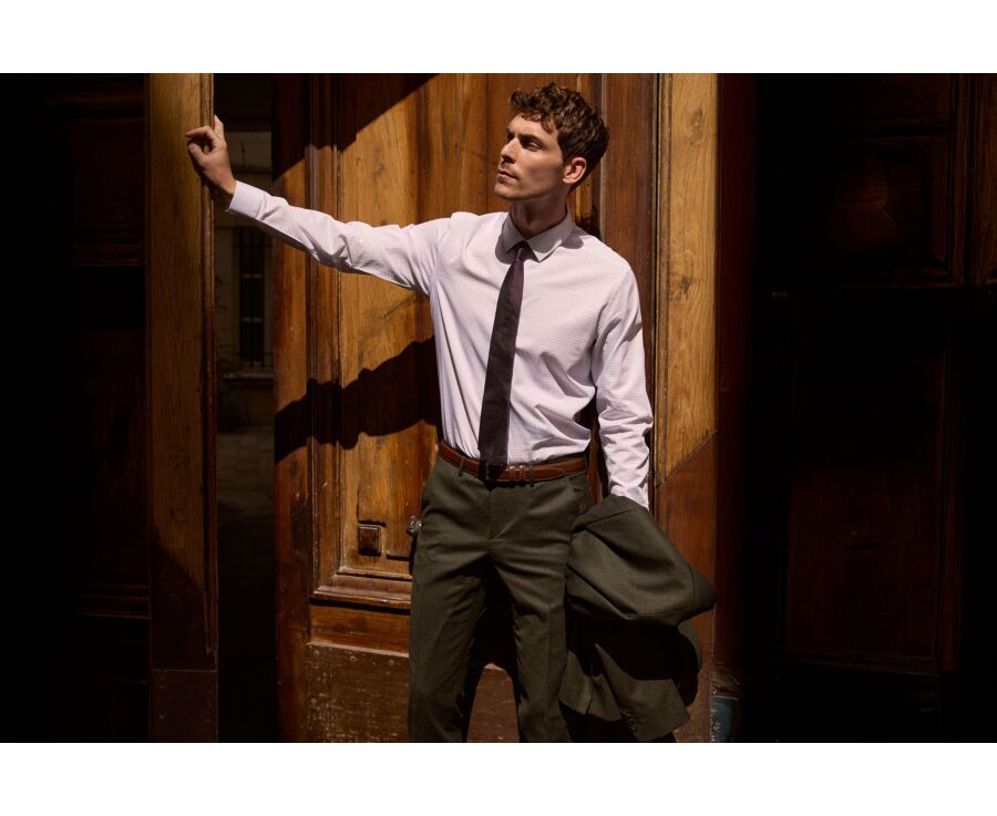 Men's navy and purple checked shirt - JÉRÉMIEN