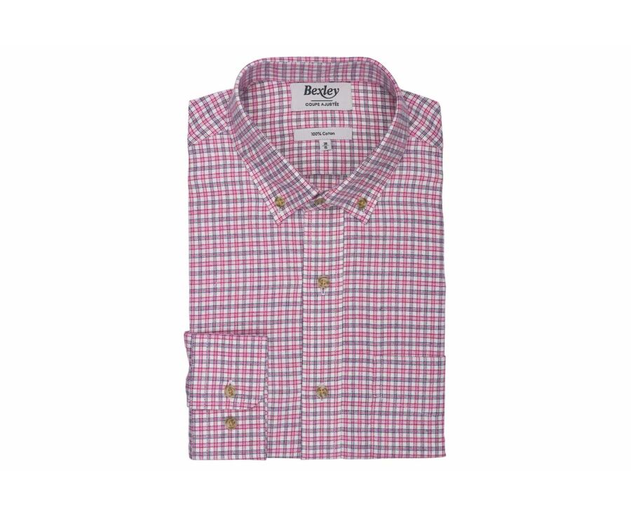Men's checked ecru and red flannel shirt - WILLON