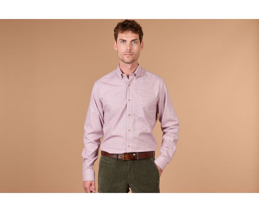Men's checked ecru and red flannel shirt - WILLON