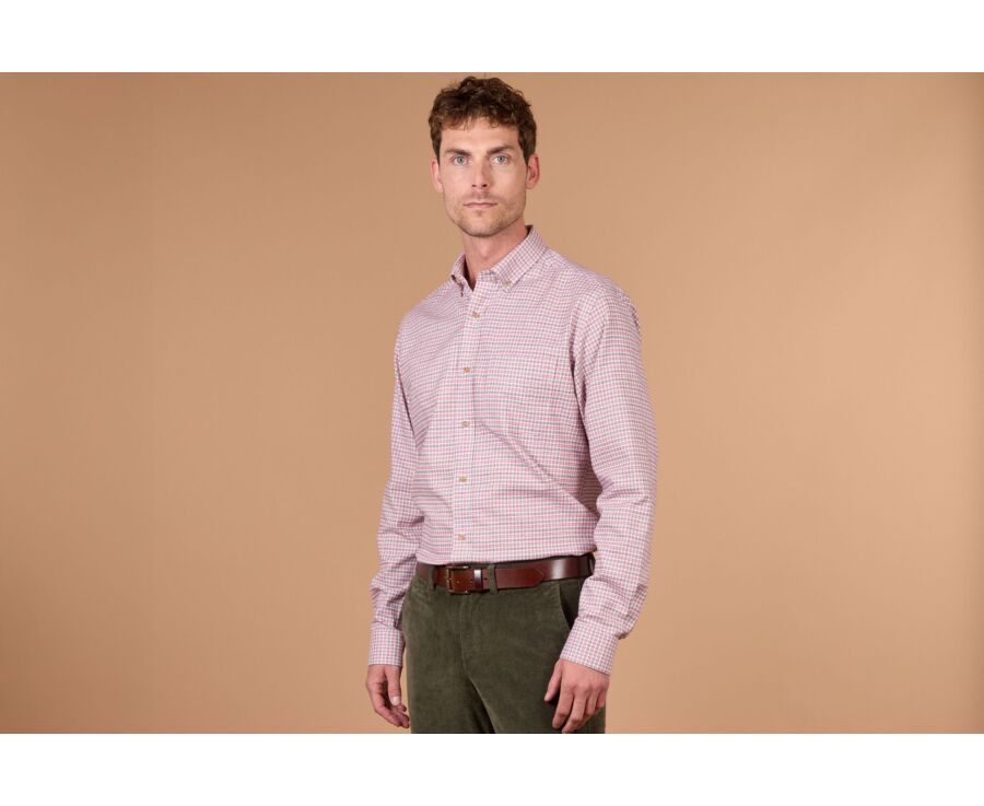 Men's checked ecru and red flannel shirt - WILLON