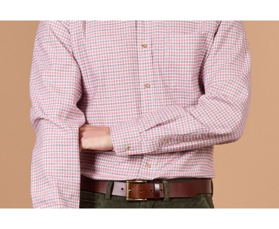 Men's checked ecru and red flannel shirt - WILLON