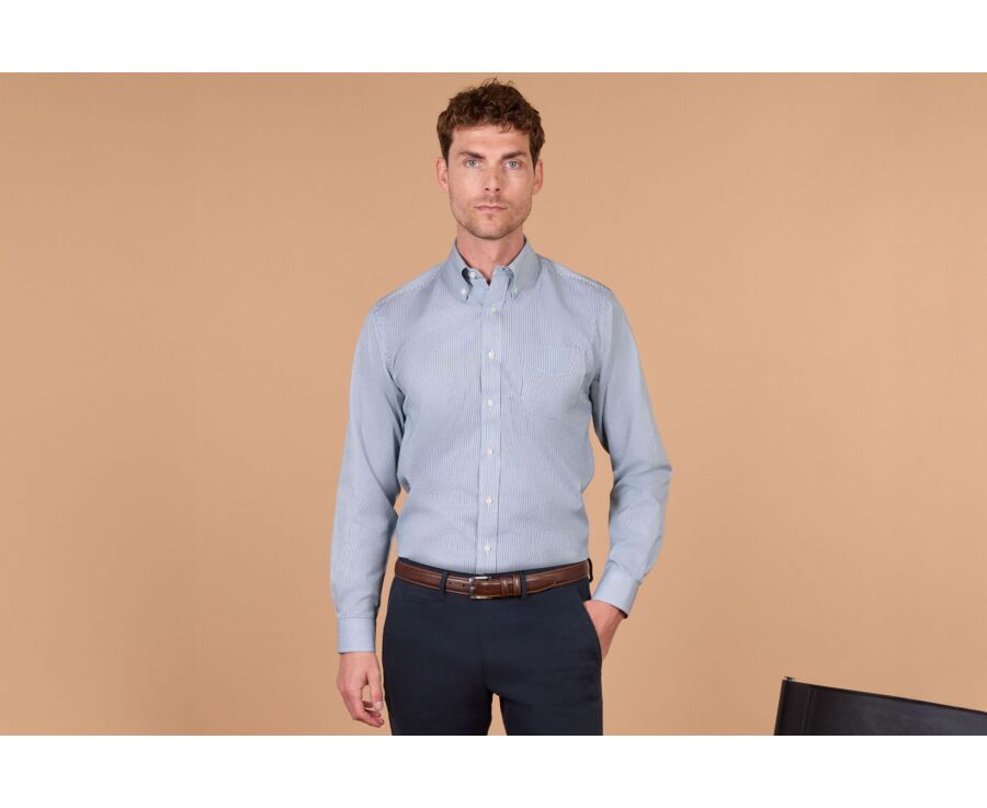 Men's green striped twill shirt - DWIGHT