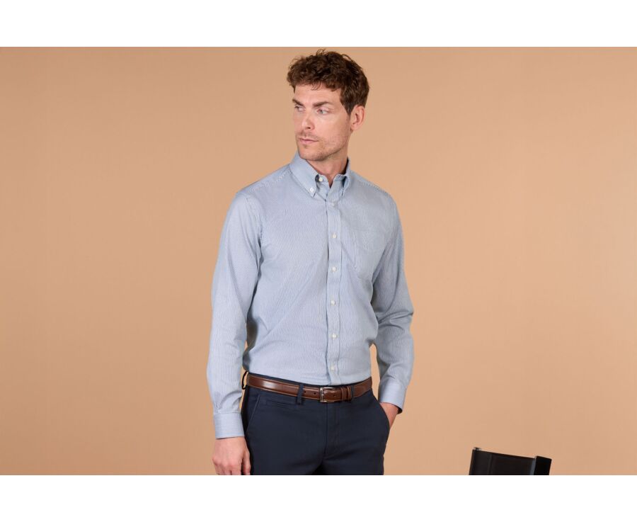 Men's green striped twill shirt - DWIGHT