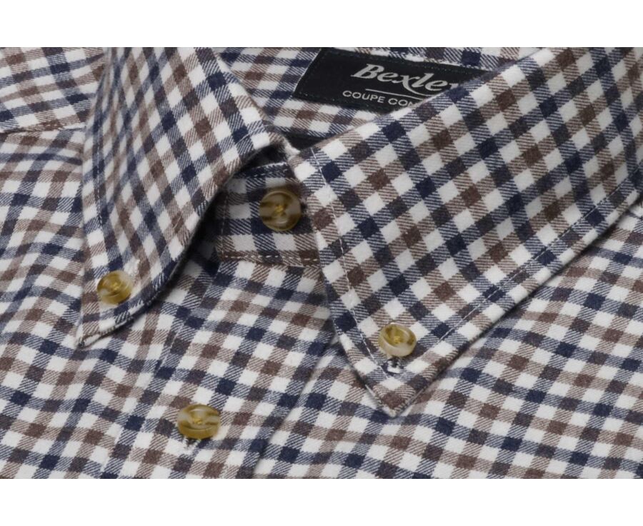 Men's blue and brown gingham flannel shirt - JAIDEN