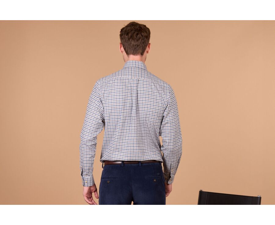 Men's blue and brown gingham flannel shirt - JAIDEN