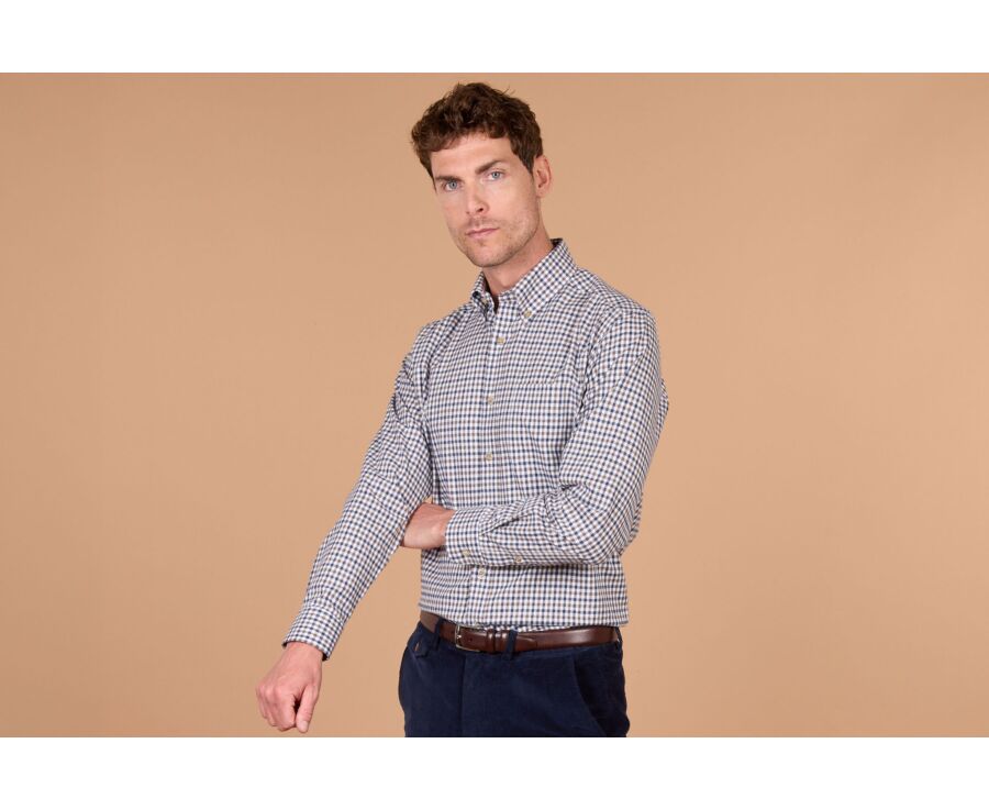 Men's blue and brown gingham flannel shirt - JAIDEN