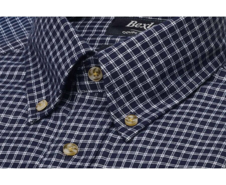 Men's navy and white checked flannel shirt - RODSAY