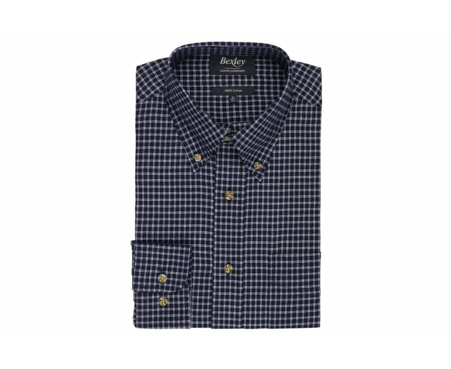 Men's navy and white checked flannel shirt - RODSAY